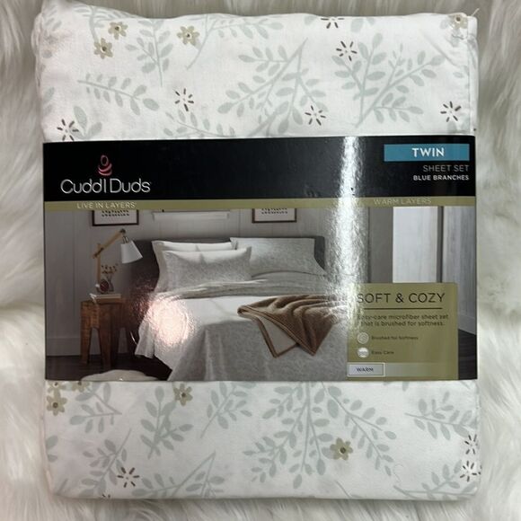 Cuddl Duds Twin Soft & Cozy Blue Branches  Sheet Set - Picture 1 of 7